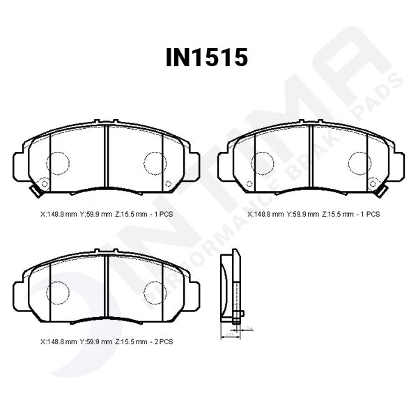 Intima SR Front Brake Pads Honda Accord CM IN1515-SR - Game On Motorsports Australia