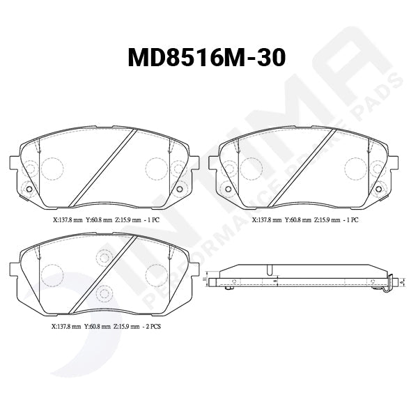 Intima SR Front Brake Pads Hyundai i20N MD8516M-30-SR - Game On Motorsports Australia