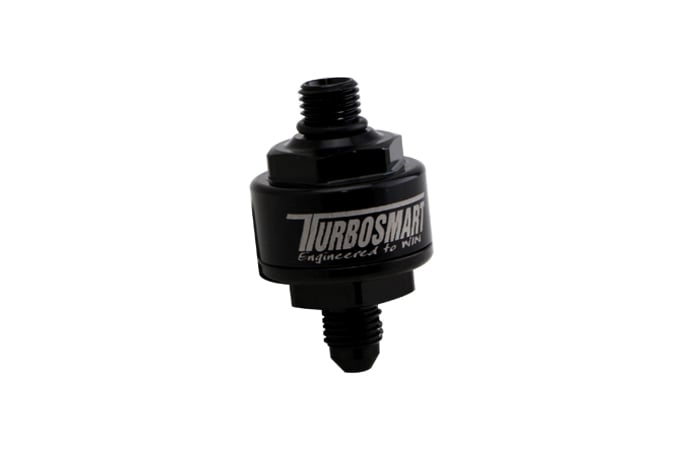 TurboSmart Billet Turbo Oil Feed Filter 44um AN-4 to AN-4 ORB Black TS-0804-1003 - Game On Motorsports Australia